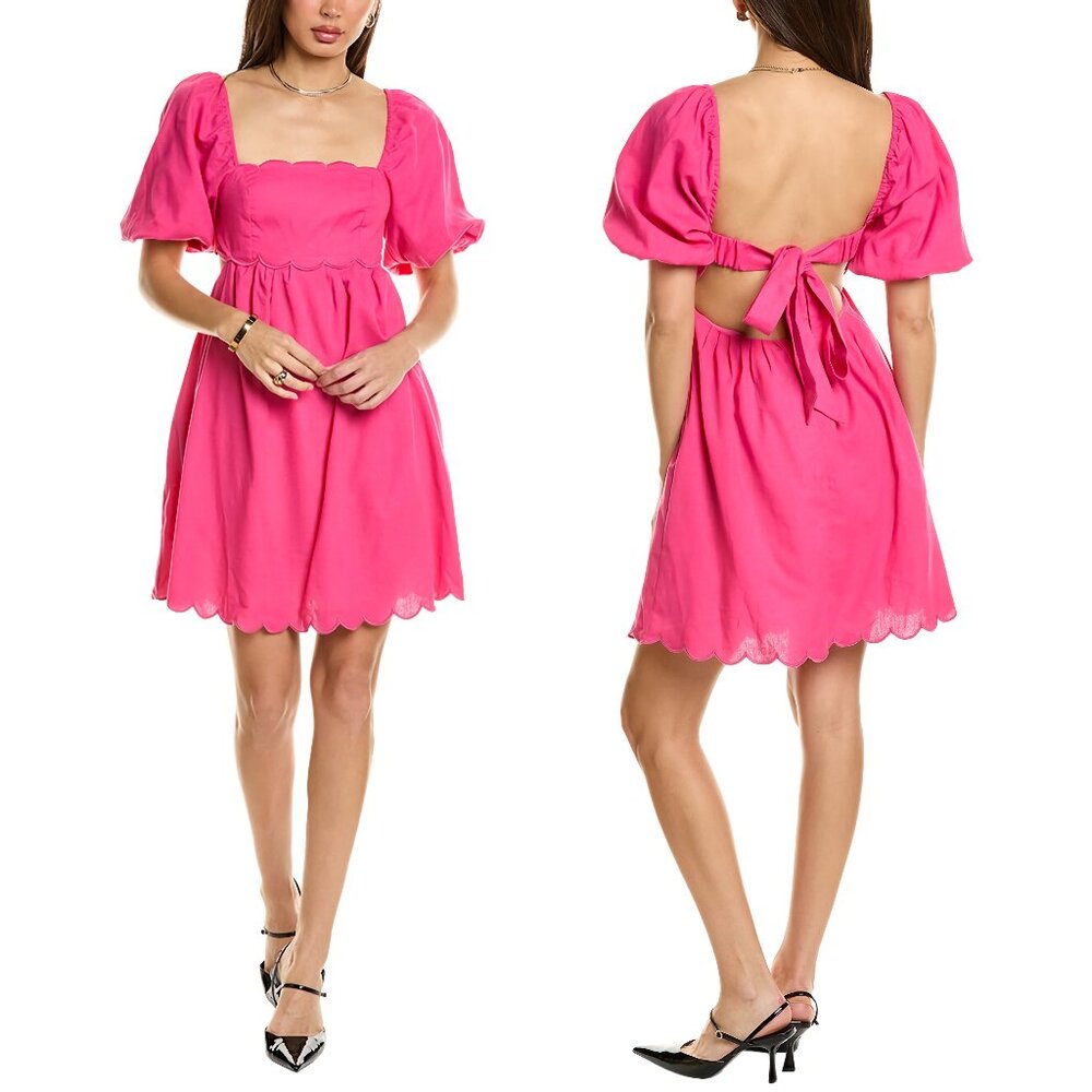 NEW Anthropologie O.P.T Cotton Blend Scalloped Open Back Dress Hot Pink, Size M